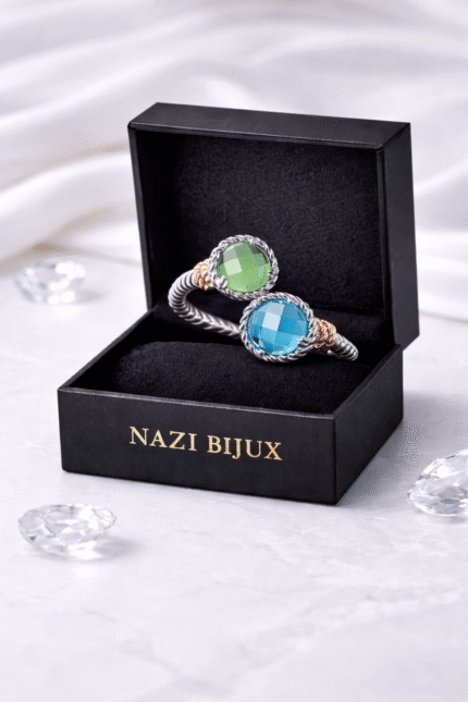 Anello in Argento 925 con Doppia Pietra Naturale – Design Ispirato allo Stile Italiano Nobile | Disponibile su Nazi Bijux